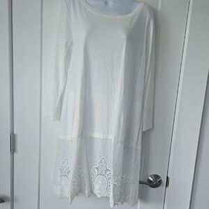 LOGO by Lori Goldstein White Asymmetrical Embellished Tunic Dress